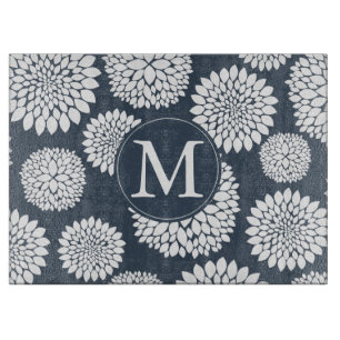 Planche À Découper Monogramme de Fleurs Bleues Chic