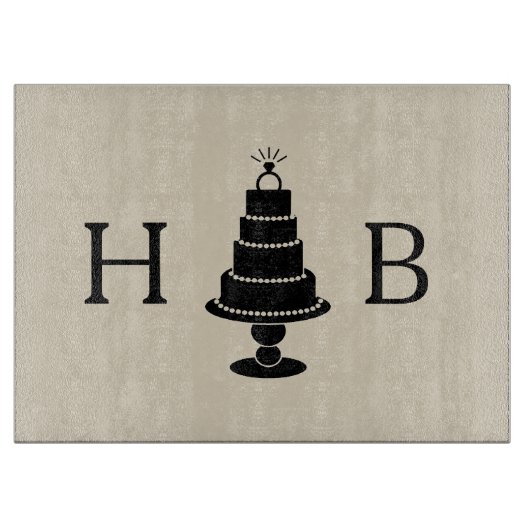 Planche À Découper Monogramme de gâteau de mariage (Devant)