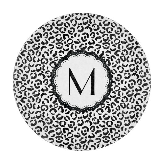 Planche À Découper Monogramme de léopard noir et blanc (Devant)