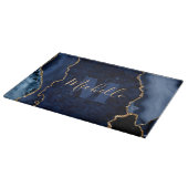 Planche À Découper Monogramme de marbre d'agate pailleté bleu marine (Coin)