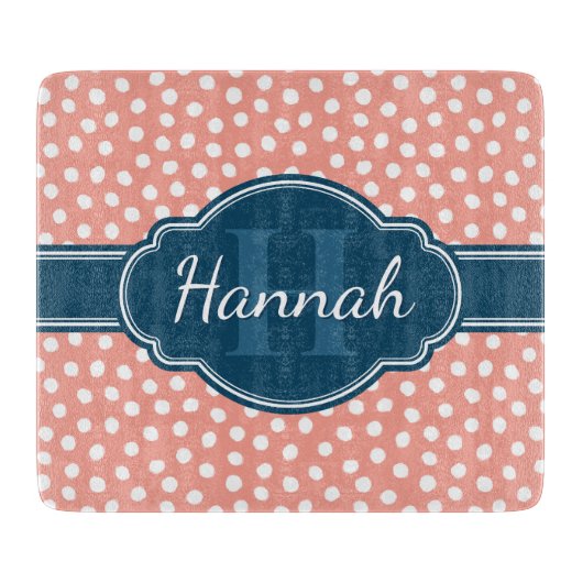 Planche À Découper Monogramme de marine Motif rose blanc pointillé (Devant)