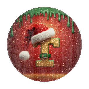 Planche À Découper Monogramme de Noël personnalisé T avec chapeau de