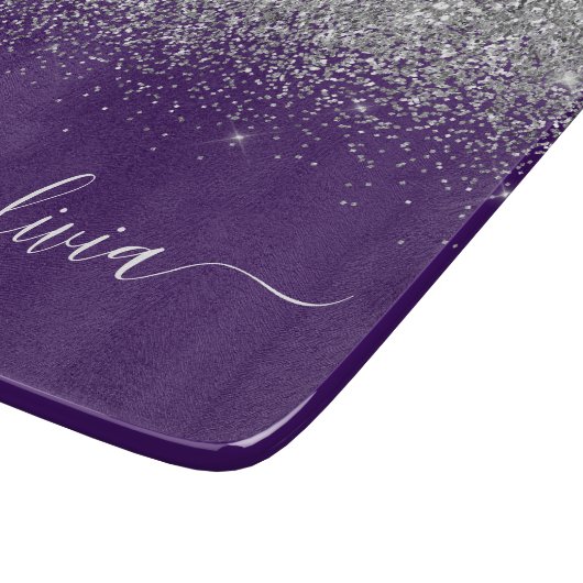 Planche À Découper Monogramme de Parties scintillant d'argent violet (Coin)