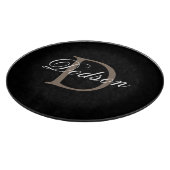 Planche À Découper Monogramme de script élégant Nom personnalisé noir (Coin)