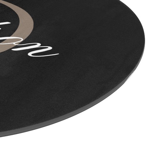 Planche À Découper Monogramme de script élégant Nom personnalisé noir (Coin)