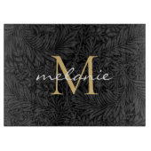Planche À Découper Monogramme de script floral noir élégant or (Devant)