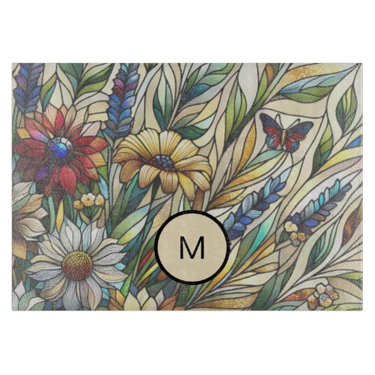 Planche À Découper Monogramme de terrain Fleur sauvage de conception (Devant)