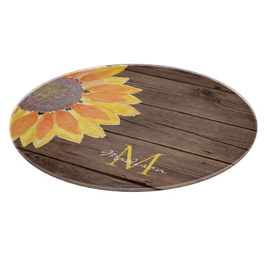 Planche À Découper Monogramme de tournesol rustique (Coin)