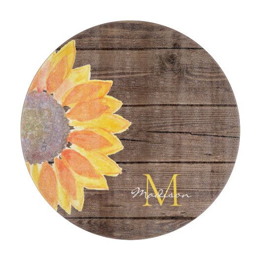 Planche À Découper Monogramme de tournesol rustique (Devant)