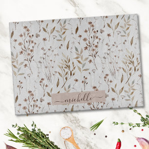 Planche À Découper Monogramme Delicate Aquarelle Fleurs séchées Feuil