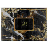 Planche À Découper Monogramme d'encre bleu foncé en marbre doré (Devant)