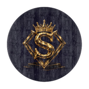 Planche À Découper Monogramme Diamant Couronne Lettre Dorée Luxueuse