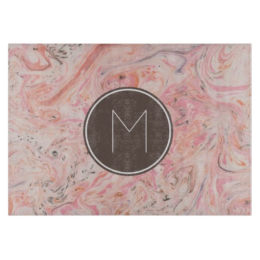 Planche À Découper Monogramme élégant en marbre rose (Devant)
