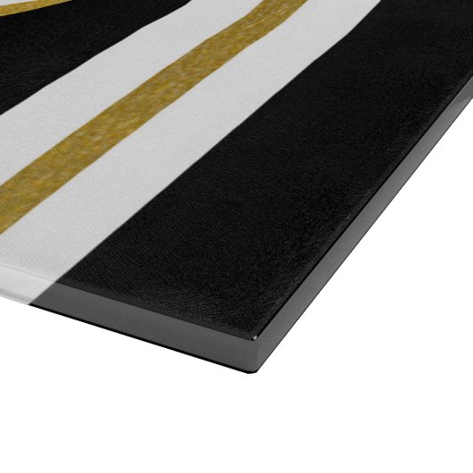 Planche À Découper Monogramme Elégant Noir & Or Personnalisé (Coin)