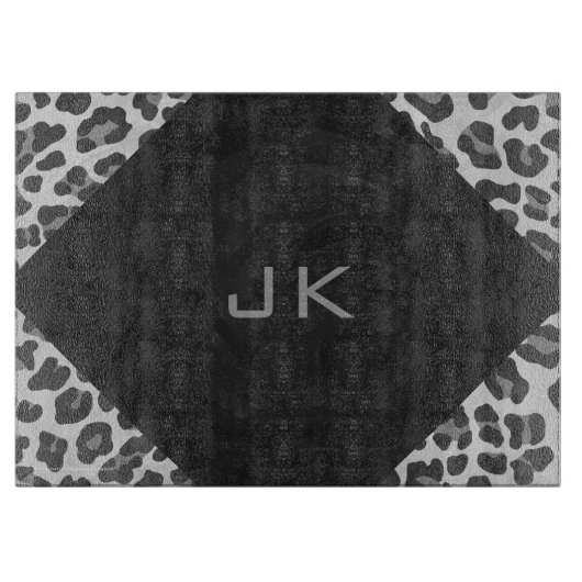 Planche À Découper Monogramme Empreinte de léopard noir et blanc (Devant)