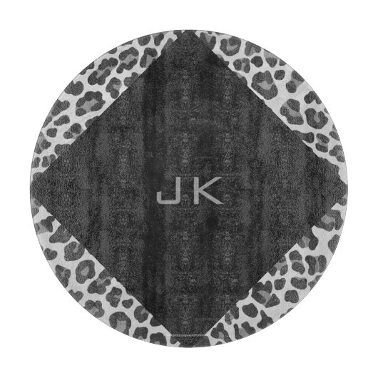 Planche À Découper Monogramme Empreinte de léopard noir et blanc (Devant)