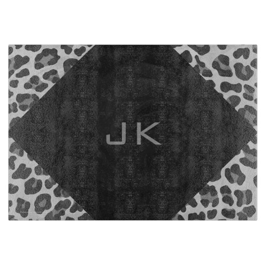 Planche À Découper Monogramme Empreinte de léopard noir et blanc (Devant)
