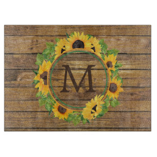 Planche À Découper Monogramme en bois de cercle de tournesol