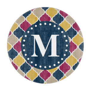 Planche À Découper Monogramme en lattice marocain Fuchsia Navy