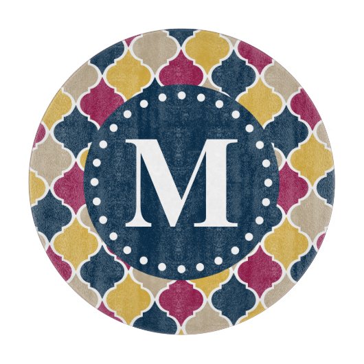 Planche À Découper Monogramme en lattice marocain Fuchsia Navy (Devant)