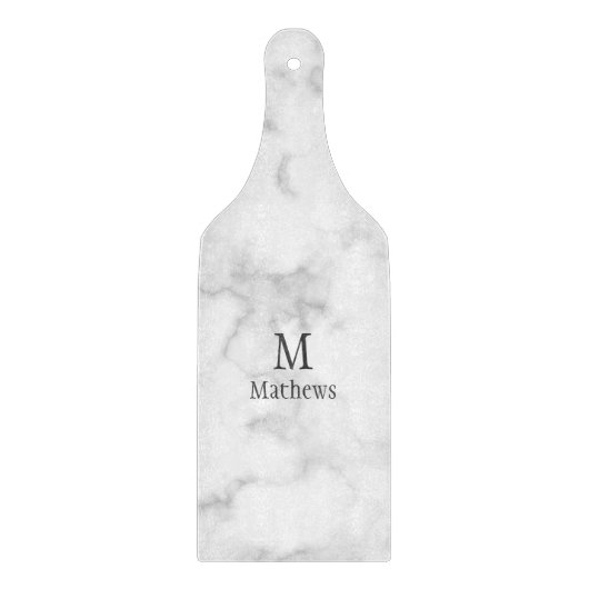Planche À Découper Monogramme en marbre Pagaie blanche personnalisée (Devant)