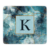 Planche À Découper Monogramme en marbre pailleté bleu et or (Devant)