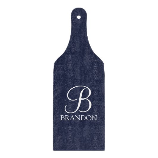 Planche À Découper Monogramme et nom de script personnalisé bleu mari (Devant)