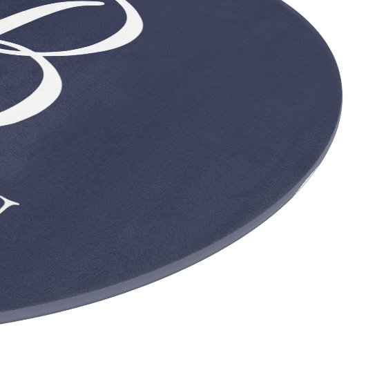 Planche À Découper Monogramme et nom de script personnalisé bleu mari (Coin)