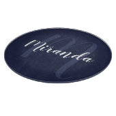 Planche À Découper Monogramme et nom personnalisé moderne Navy Blue (Coin)