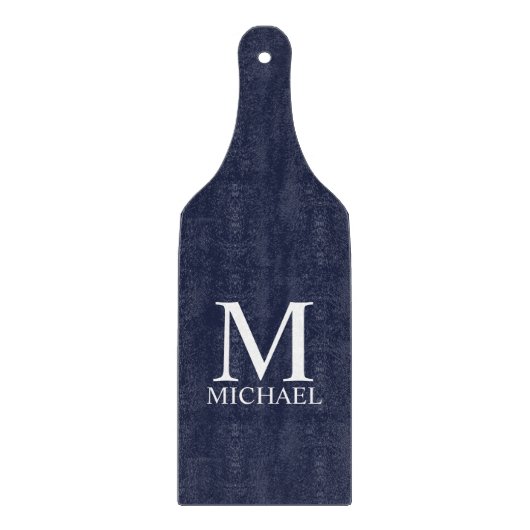 Planche À Découper Monogramme et nom personnalisés bleu marine (Devant)