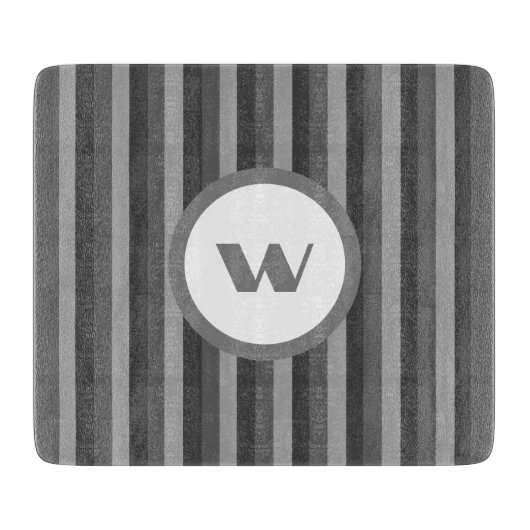 Planche À Découper Monogramme et rayures gris rustique (Devant)