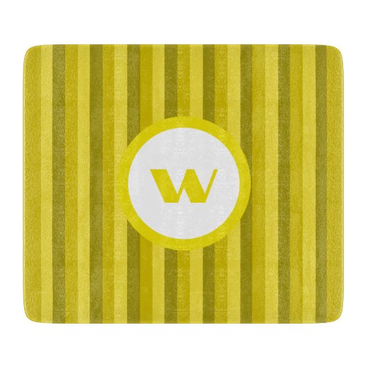 Planche À Découper Monogramme et rayures rustiques jaunes (Devant)