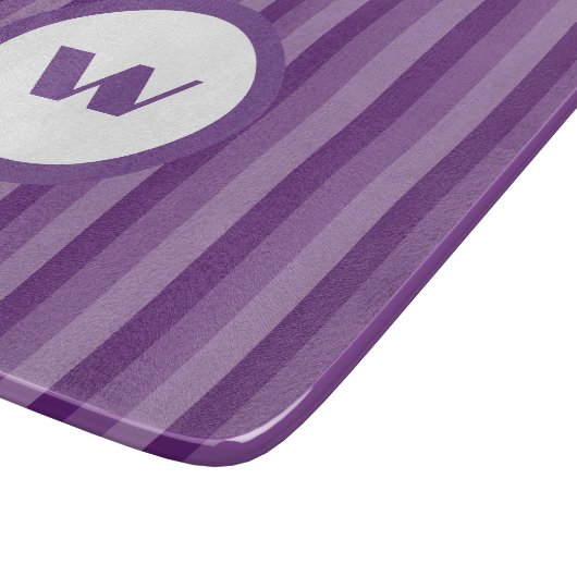 Planche À Découper Monogramme et rayures violets rustiques (Coin)