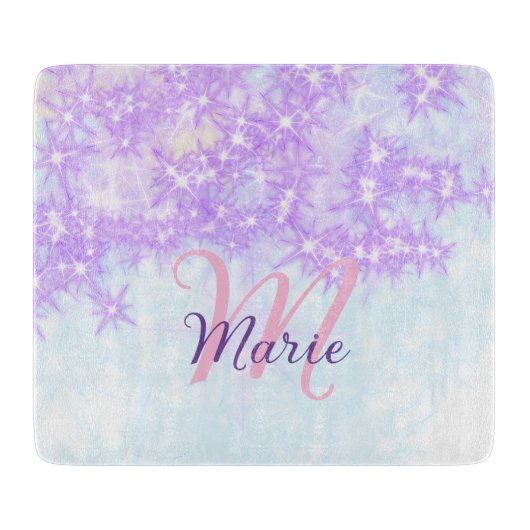 Planche À Découper Monogramme étoile pailleté rose violet ajouter let (Devant)