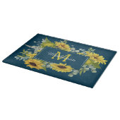 Planche À Découper Monogramme Eucalyptus Tournesol encadré en bleu (Coin)