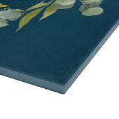Planche À Découper Monogramme Eucalyptus Tournesol encadré en bleu (Coin)