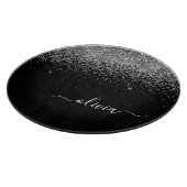 Planche À Découper Monogramme Féminin Script Pailleté Noir Argent (Coin)