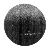 Planche À Découper Monogramme Féminin Script Pailleté Noir Argent (Devant)