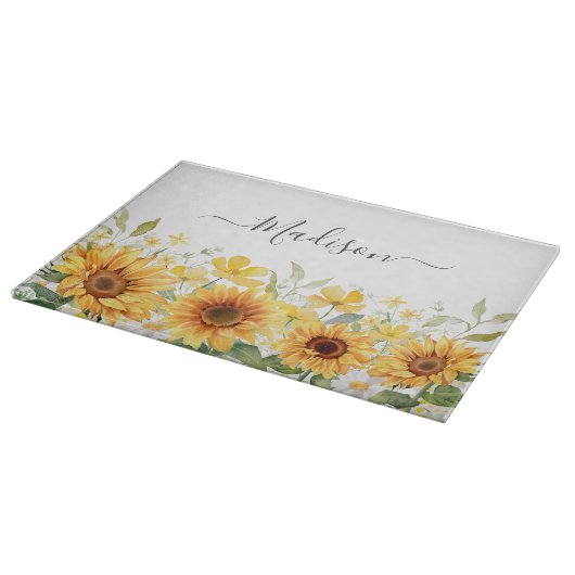 Planche À Découper Monogramme Fleur Jaune Tournesol Floral Botanique (Coin)