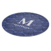 Planche À Découper Monogramme floral Abstrait bleu moderne (Coin)