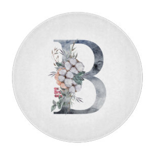 Planche À Découper Monogramme floral bleu initial B