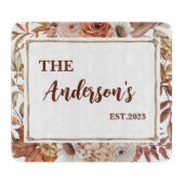 Planche À Découper Monogramme Floral Boho Rustique Personnalisé (Devant)