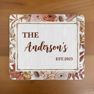 Planche À Découper Monogramme Floral Boho Rustique Personnalisé