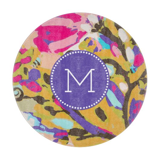 Planche À Découper Monogramme| Floral de Boho rose I (Devant)