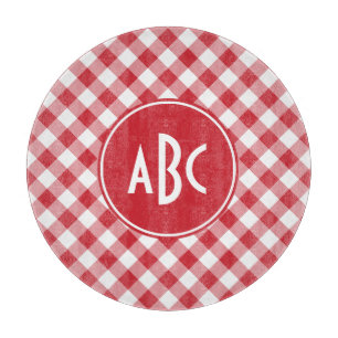 Planche À Découper Monogramme Gingham Rouge