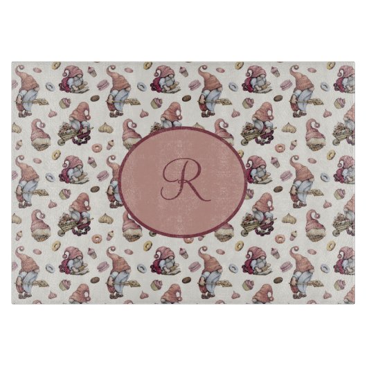 Planche À Découper Monogramme Gnomes Cuisson, Cupcakes, Donuts, Migno (Devant)