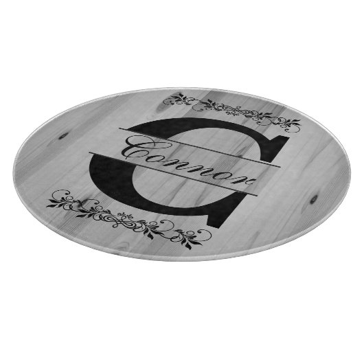 Planche À Découper Monogramme Gris Faux Boucher Bloc Bois | Texte do- (Coin)