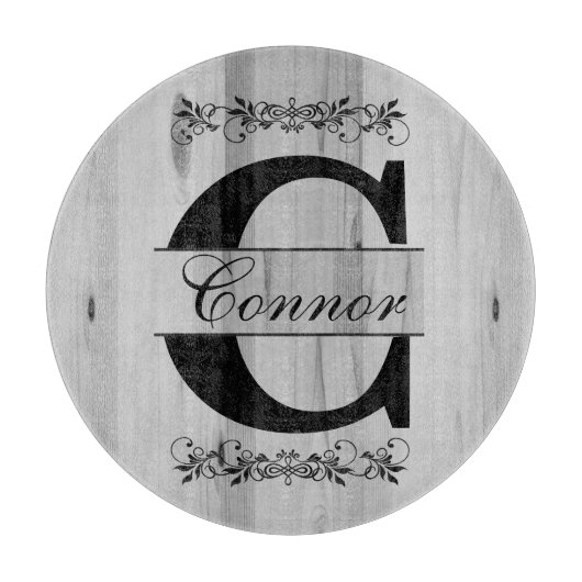 Planche À Découper Monogramme Gris Faux Boucher Bloc Bois | Texte do- (Devant)