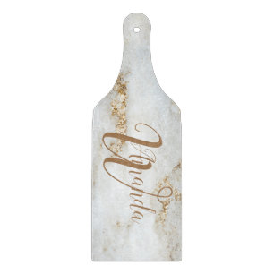 Planche À Découper Monogramme gris or blanc Nom Marbre