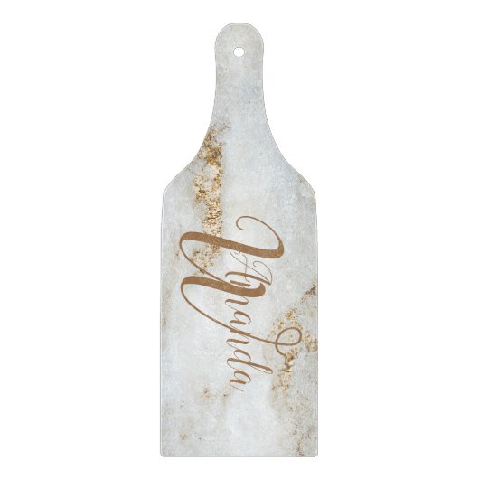 Planche À Découper Monogramme gris or blanc Nom Marbre (Devant)